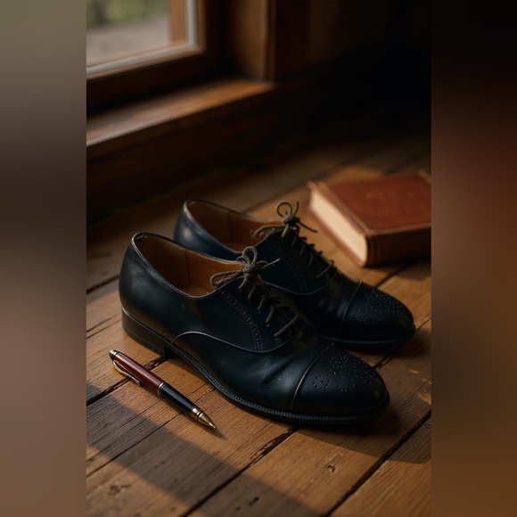 Salvatore Ferragamo Mens Black Leather Cap Toe Dress Shoes SZ 8.5 - Picture 16 of 16